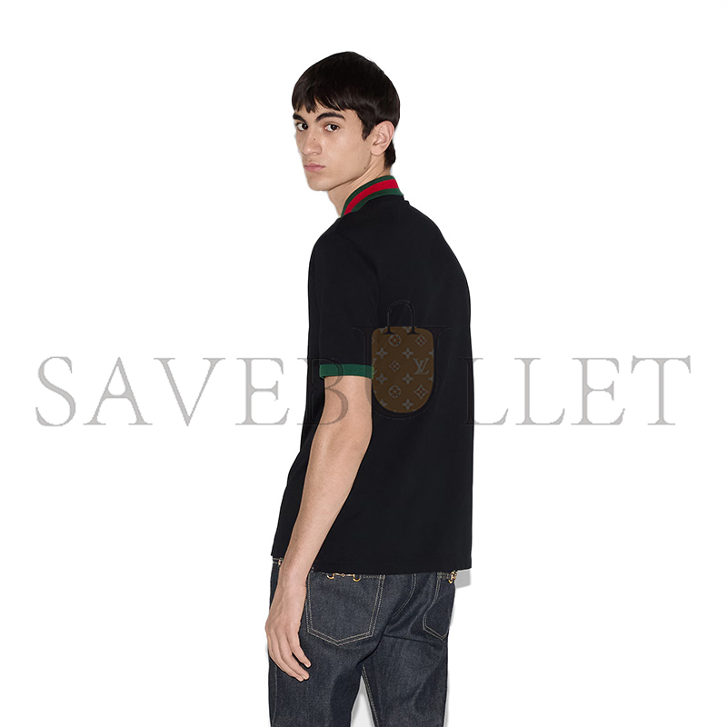 GUCCI COTTON PIQUET POLO WITH WEB COLLAR 701735 GUCCI COTTON PIQUET POLO WITH WEB COLLAR 701735